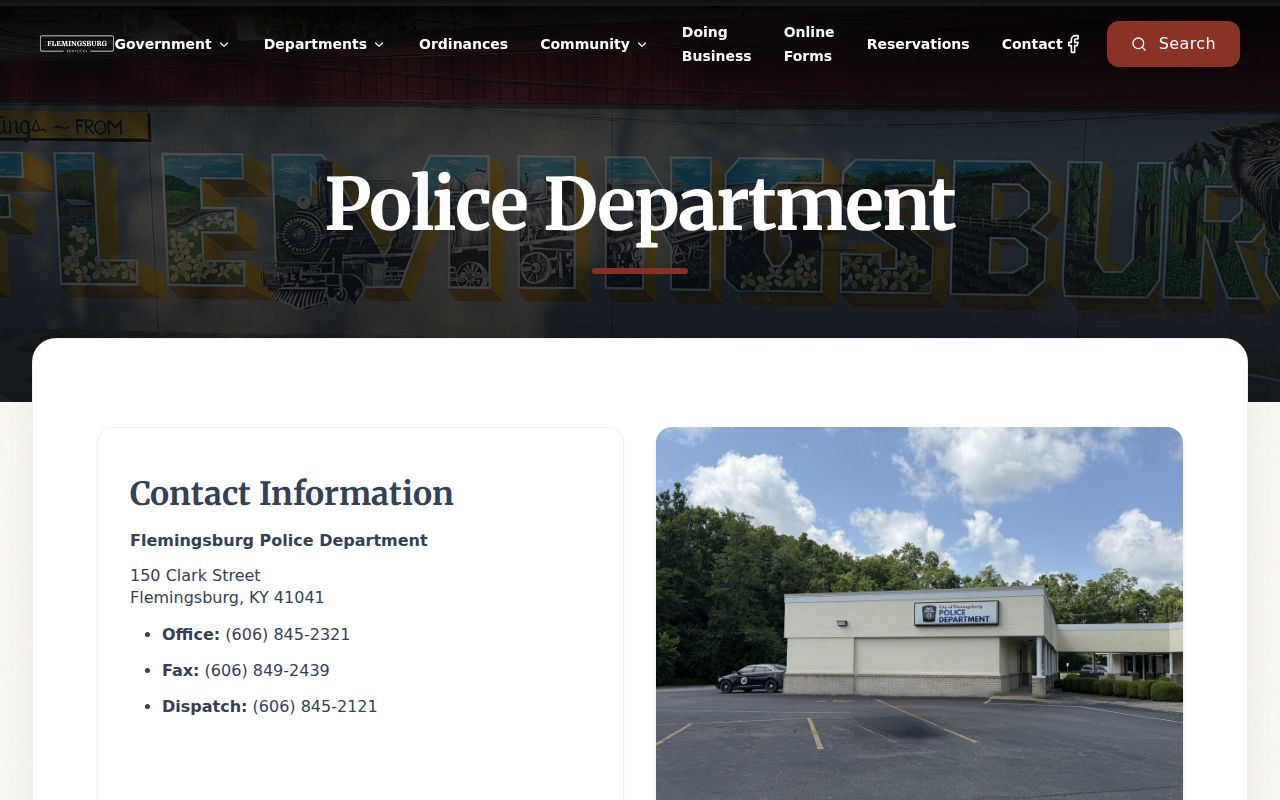 Flemingsburg Police official arrest records contact page